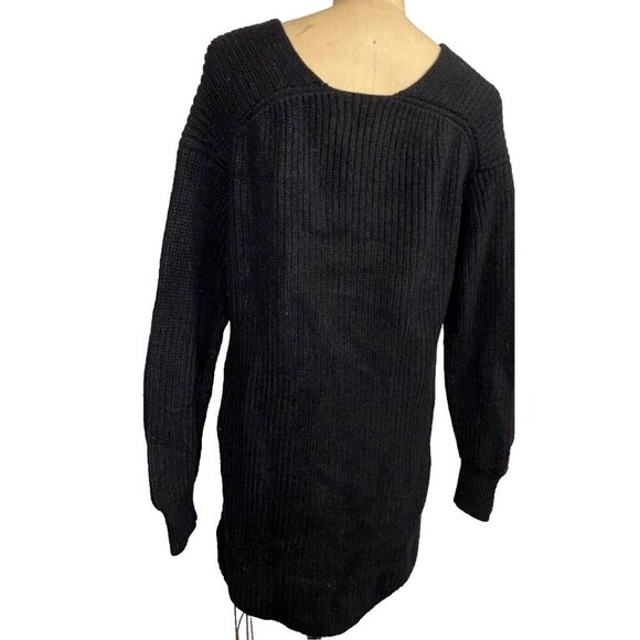 Aritzia Wilfred Sweater Dress Large Cable Knit 100% Merino Wool V Neck Black - Picture 2 of 13